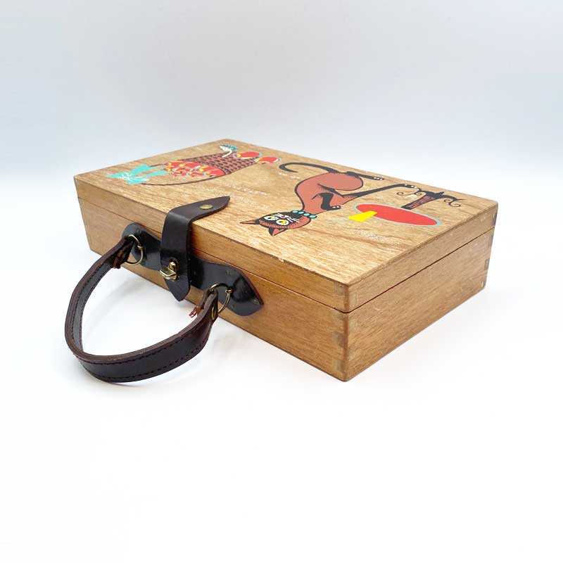 猫柄ヴィンテージ木製バッグ Enid Collins風日本製ヴィンテージバッグ