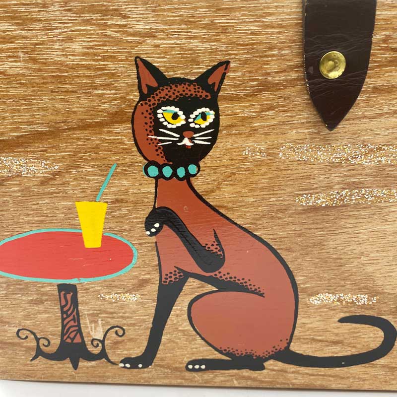 猫柄ヴィンテージ木製バッグ Enid Collins風日本製ヴィンテージバッグ