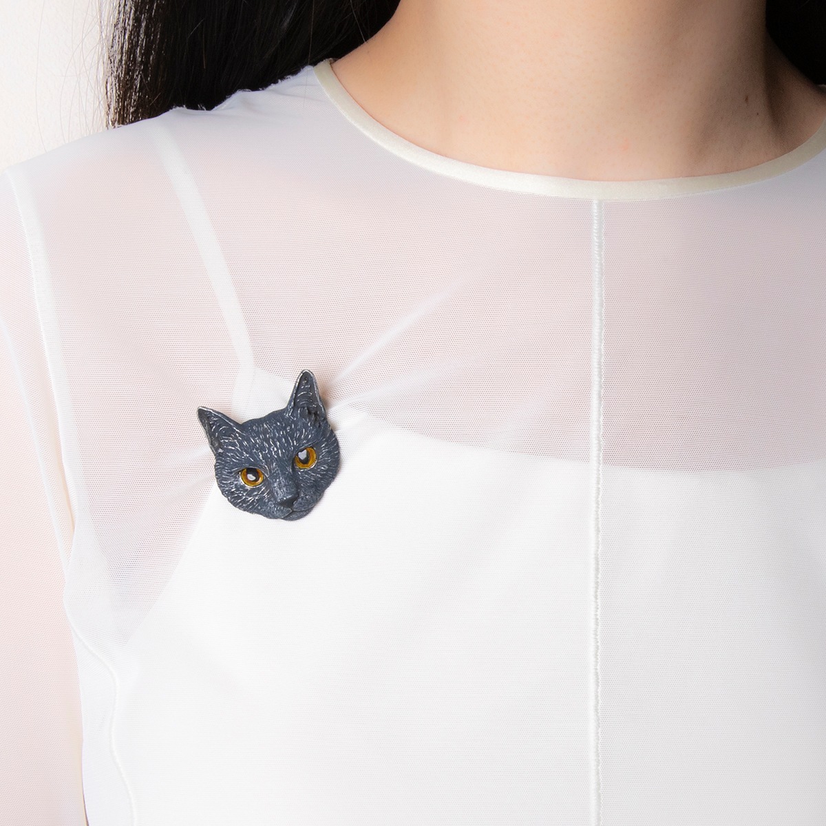 4F フィーアエフ 黒猫顔のブローチ 日本製 ピューター