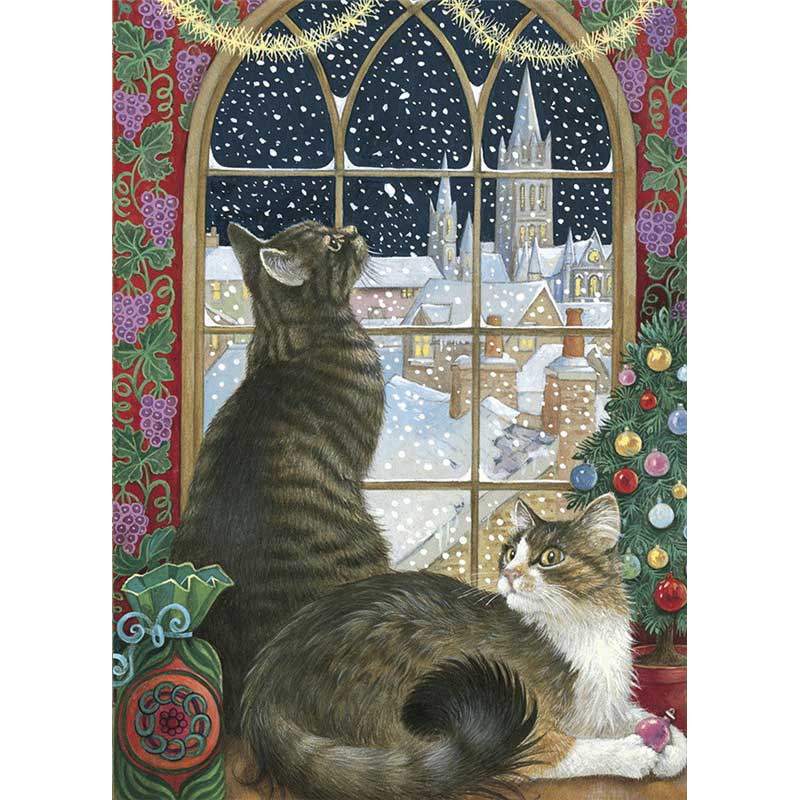 レズリーアンアイボリー 猫の輸入グリーティングカード封筒付 The Christmas window with Tam & Agneatha