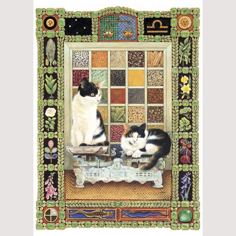 レズリーアンアイボリー12星座の猫の輸入グリーティングカード封筒付 天秤座