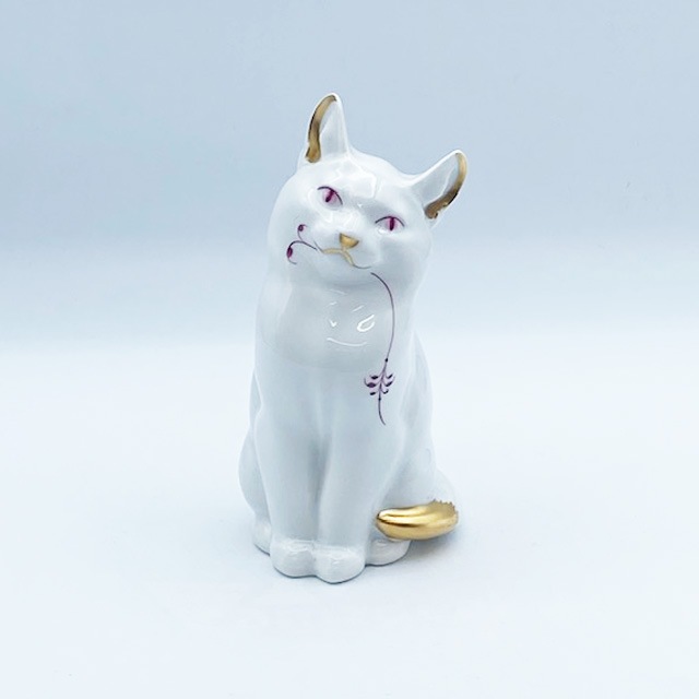 <レア>Royal Copenhagen　ゴールドパープルフル―テッドの猫 Royal Copenhagen Gold Purple Fluted Cat