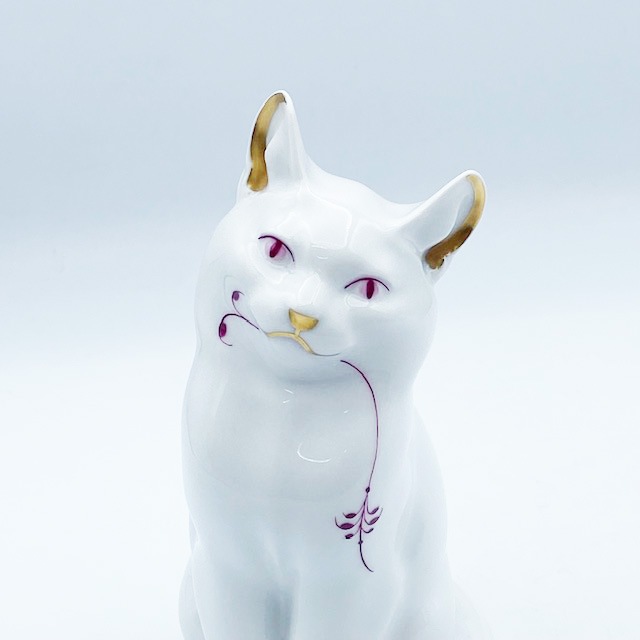 <レア>Royal Copenhagen　ゴールドパープルフル―テッドの猫 Royal Copenhagen Gold Purple Fluted Cat