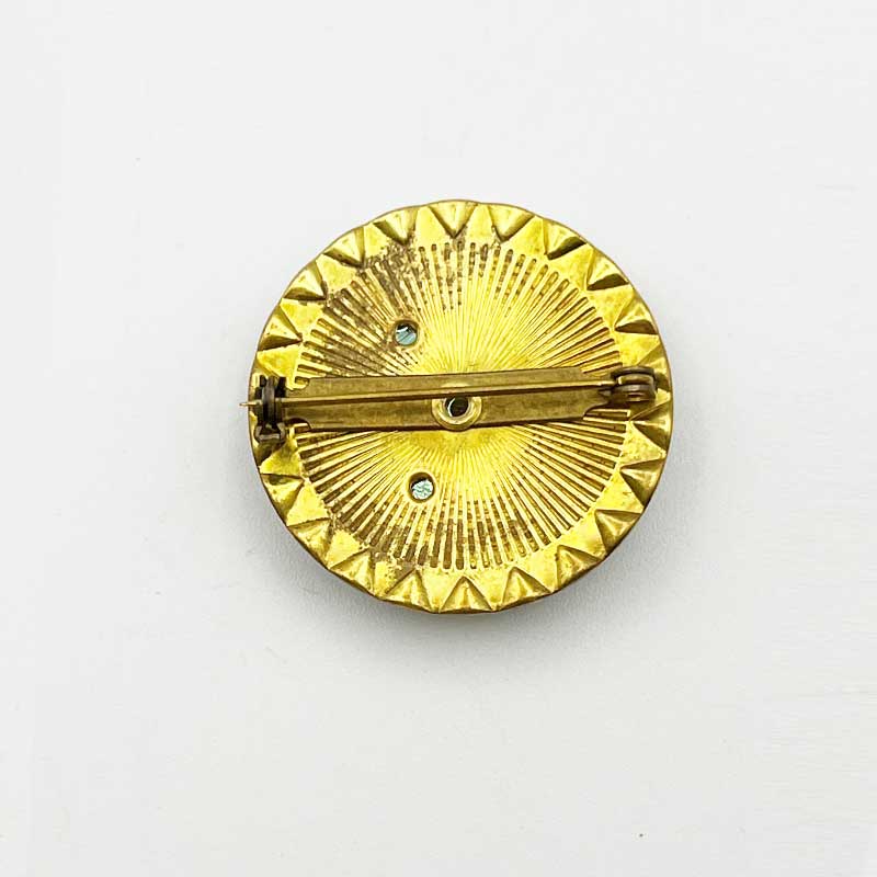 チェコ製 猫のカボションビーズとヴィンテージスワロフスキー台のブローチ　シャンパンゴールド Yukie Takahashi