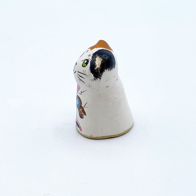 イギリス 素焼きのミニ猫 シンブル ヘアドレッサー三毛猫 Merryfield Pottery