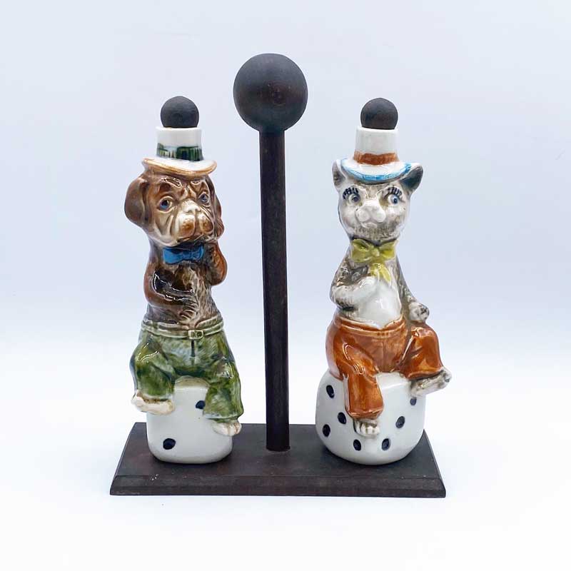 イタリア製　猫と犬型のワイン・リカーボトル Barsottini Vino Rosso 専用台付 レア