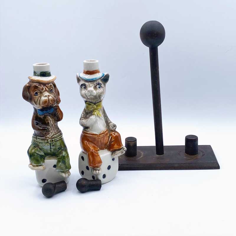 イタリア製　猫と犬型のワイン・リカーボトル Barsottini Vino Rosso 専用台付 レア