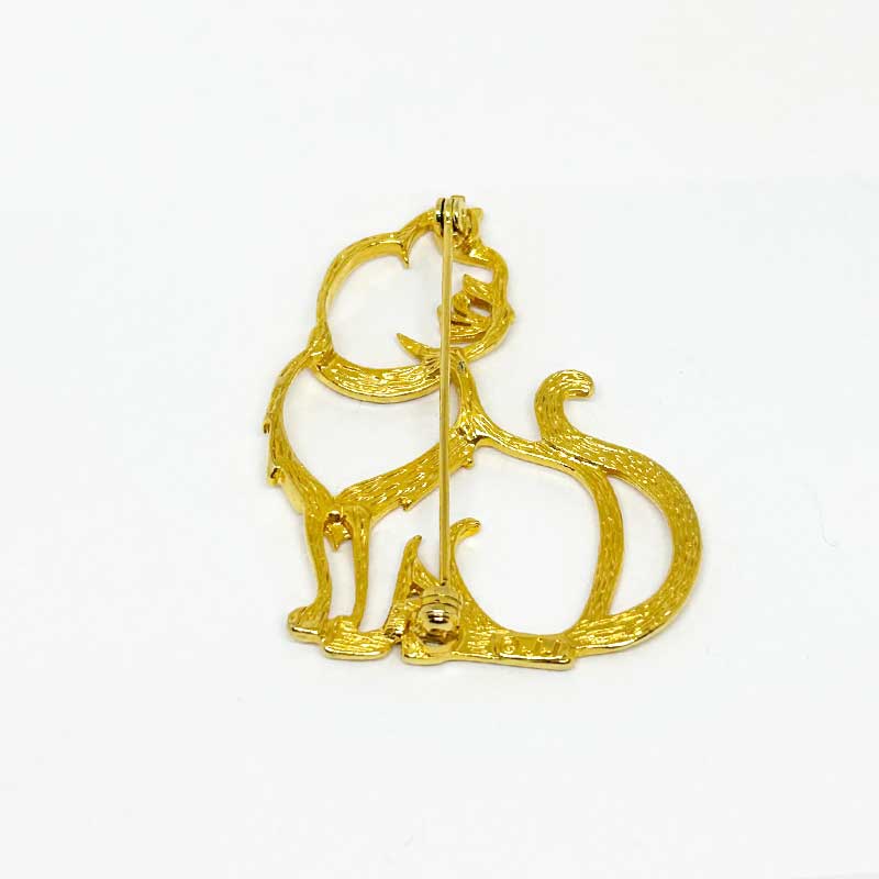 JJ Jonette 猫のヴィンテージブローチ ピンクラインストーンの首輪をしている猫