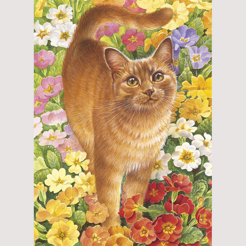 レズリーアンアイボリー 猫の輸入グリーティングカード封筒付 Spiro amongst primulas