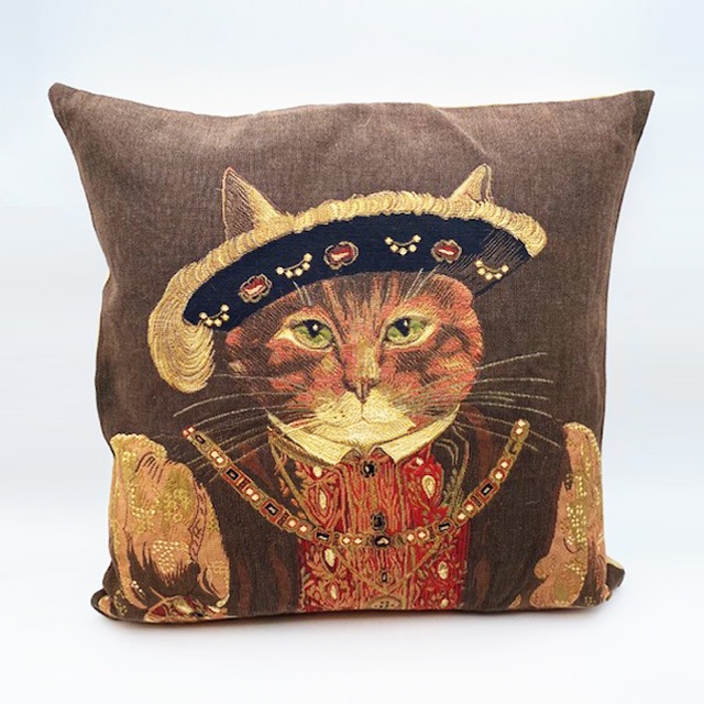 スーザンハーバート　ヘンリー8世　猫のタペストリークッションカバー　