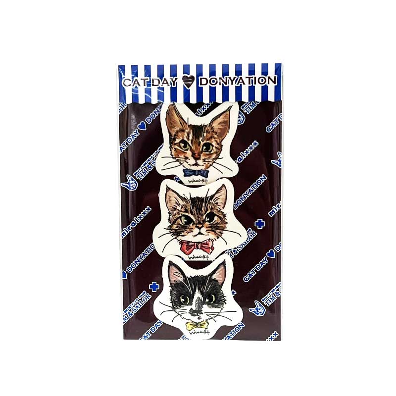 猫イラストのステッカー・フレークシール３枚セット TIM & SAILOR x miraixxxコラボレーション