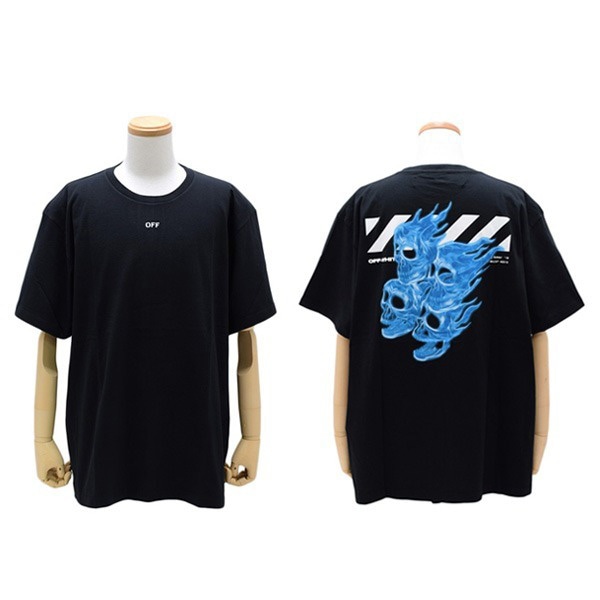 在庫処分 オフホワイト Tシャツ ブラック DIAG SKULLS S/ S OVER TEE OMAA038 S19 1850171088 Off-White 【送料無料（※北海道・沖縄は1,000円）】