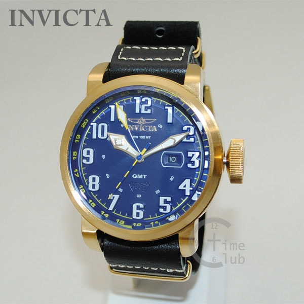 インビクタ 腕時計 INVICTA 時計 18889 Aviator アビエーター ブラック レザー/ゴールド/ブルー メンズ インヴィクタ 【送料無料（※北海道・沖縄は1,000円）】