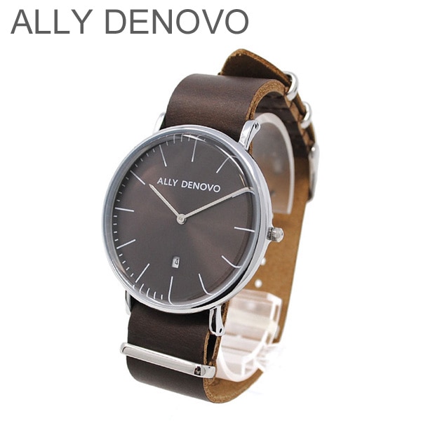 ALLY DENOVO 腕時計 AM5015.1 メンズ レディース ユニセックス シルバー/ブラウン レザー アリーデノヴォ HERITAGE 正規品 【送料無料（※北海道・沖縄は1,000円）】