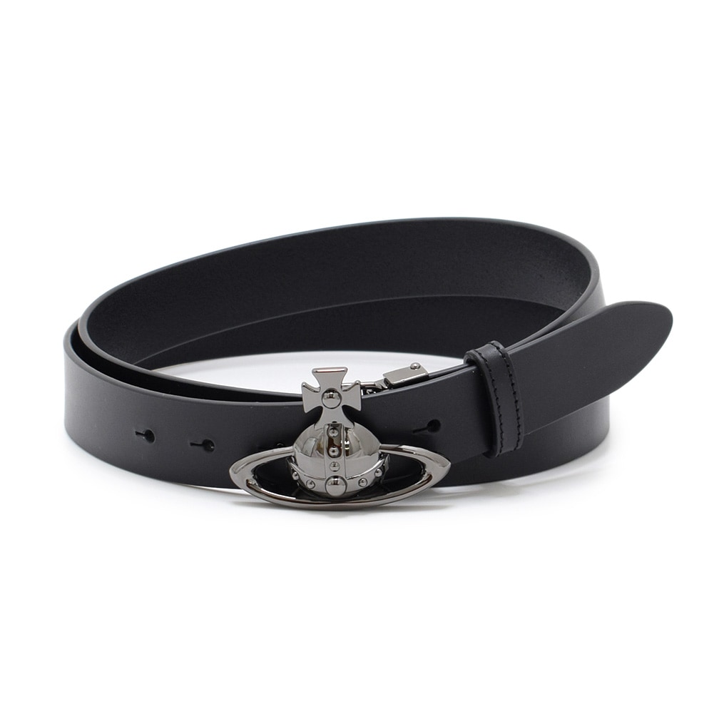 Vivienne Westwood ブラックベルト 惑星バックル Orb Buckle Palladium Belt in BLACK | Vivienne Westwood®