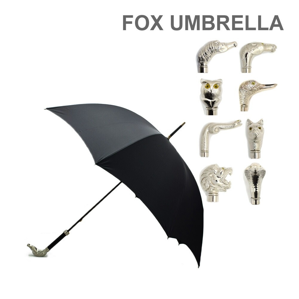 FOX UMBRELLAS フォックスアンブレラ 長傘 GT29 Nickel Animal Head ブラック ネイビー 雨具 ブランド傘 メンズ 【送料無料（※北海道・沖縄は1,000円）】