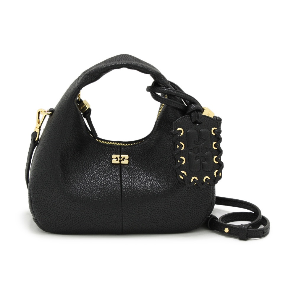 GANNI ガニー ハンドバッグ A6976-99 Hobo Mini Grained ブラック レディース ショルダーバッグ【送料無料（※北海道・沖縄は1,000円）】