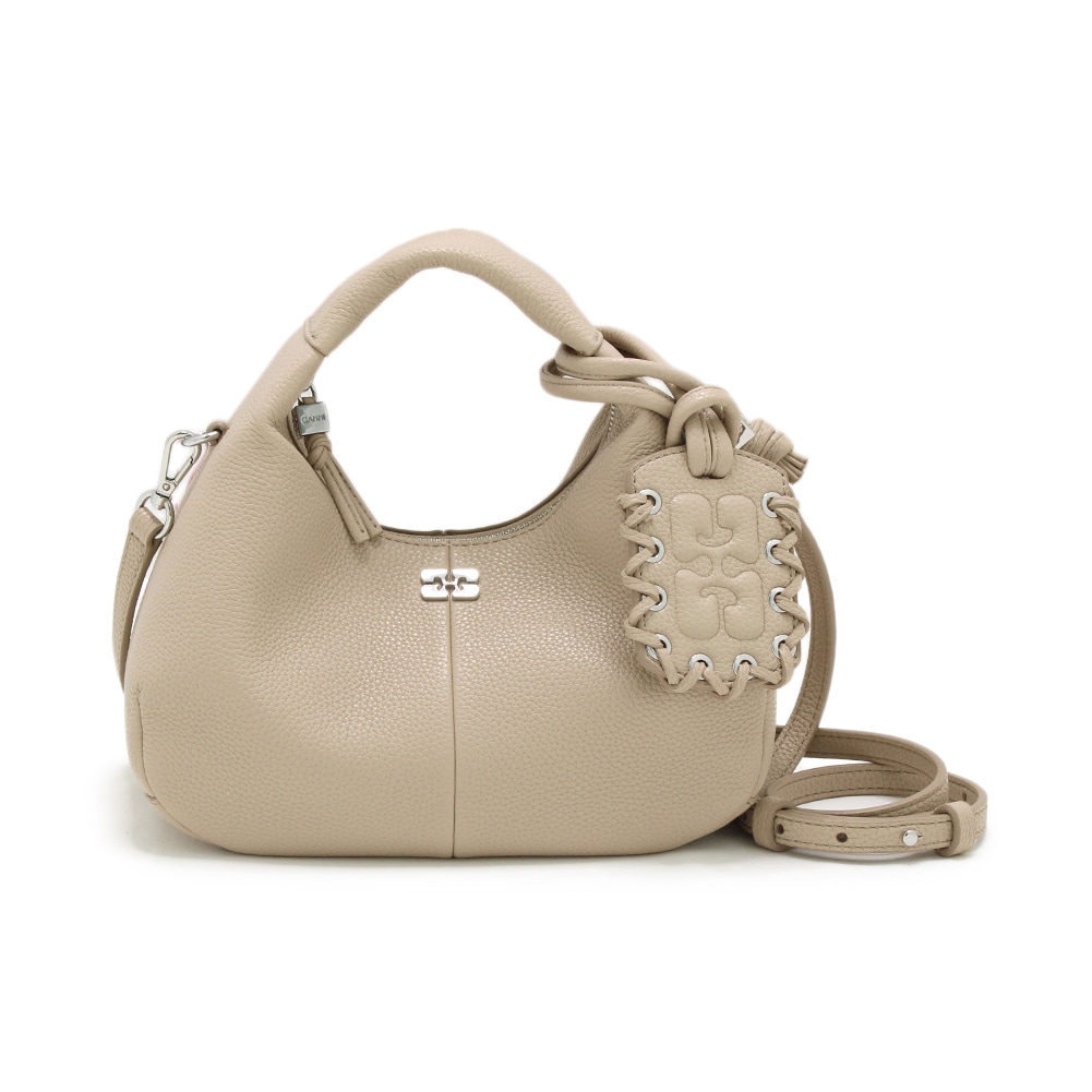 GANNI ガニー ハンドバッグ A6978-686 Hobo Mini Grained ベージュ レディース ショルダーバッグ【送料無料（※北海道・沖縄は1,000円）】