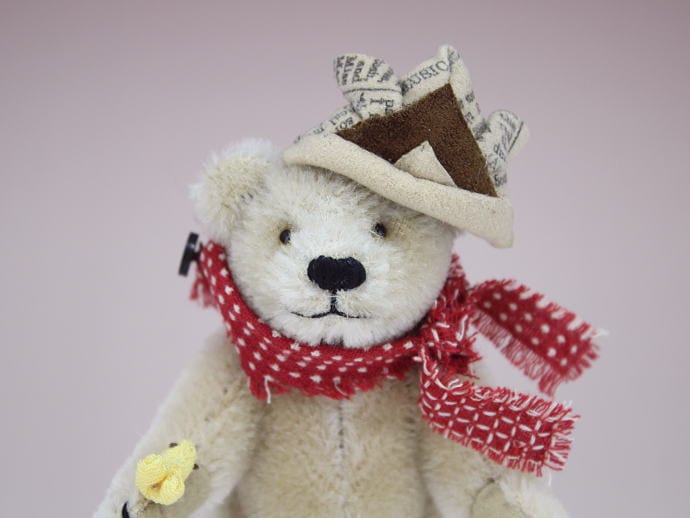 ハンドメイド テディベア ショートモヘア ベージュ オレンジモヘア