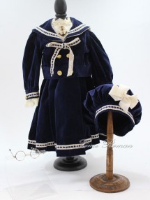 58cm前後 ドール用ツーピース＆ボンネット SET　