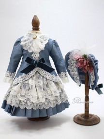 50cm前後 ドール用ツーピース＆ボンネット SET AN03