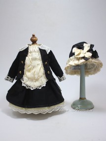 約40〜45cm位 ドールサイズ用 作家1点もの 黒のジャケット＆ドレス、ボンネットセット|ドレス|ドール関連品 I