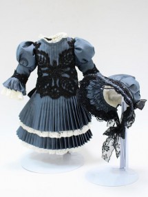 約35cm〜40cm位　ドール用サイズ 作家1点もの シルクシャンタンワンピース＆ボンネット|ドレス|ドール関連品 I