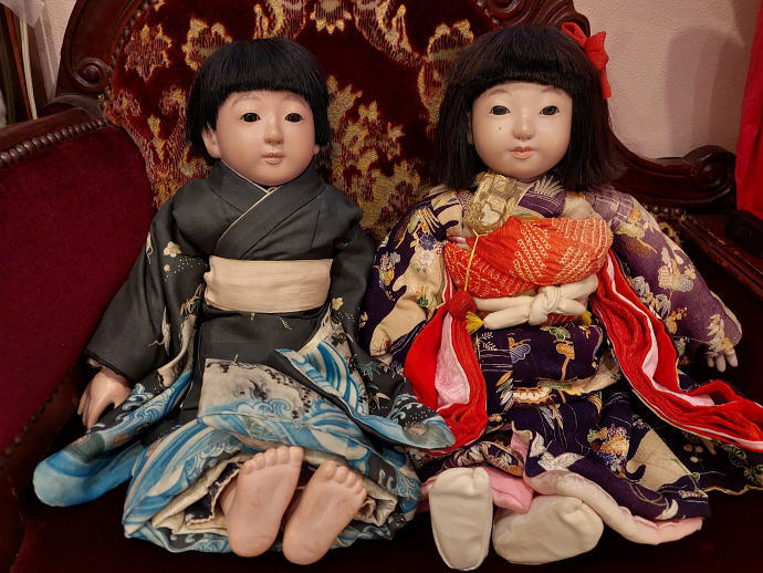 市松人形 東玉 （男の子＋女の子 ペアSET） （アンティーク 委託