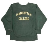 80's CHAMPION チャンピオン REVERSE WEAVE　DARK GREEN size LARGE　MANHATTAN COLLEGE　ひび割れプリント　リバースウィーブ　スウェット 【
