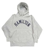 90's CHAMPION チャンピオン REVERSE WEAVE PARKA　パッチプリント　HAMILTON　HEATHER GRAY　刺繍タグ size MEDIUM　リバースウィーブ　スウェ