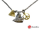 Sunku サンク　Dove Necklace ダヴ ネックレス　シルバー　ブラス　アンティークビーズ　鳩　ピースマーク