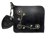HTC エイチティーシー　T-5 Wallet #SN-33 FLOWER STUDS STONE BLACK L字型ウォレット　フラワースタッズ　ストーン：BLACK　レザー：BLACK　財布　スタ