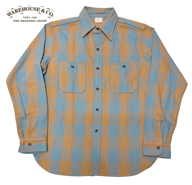WAREHOUSE ウエアハウス Lot 3104 FLANNEL SHIRTS A柄 NON WASH SAX