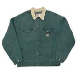 80-90s��Carhartt �����ϡ��ȡ�Duck Trucker Jacket ���å� �ȥ�å��� ���㥱�åȡ�col:MOSS GREEN��size:X-LARGE TALL���֥�󥱥åȥ饤�ʡ���Made in U.S.A.����VINTAGE �ӥ�ơ����ۡ���š�
