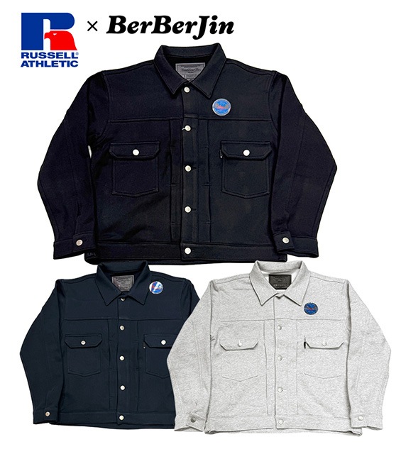 RUSSELL �� BerBerJin����å���ߥ٥�٥른�� Pro Cotton LOOPBACK TERRY SWEAT TRUCKER JACKET���롼�ץХå��ƥ꡼�������åȥȥ�å������㥱�åȡ�3����BLACK/NAVY/ASH GRAY�˥����