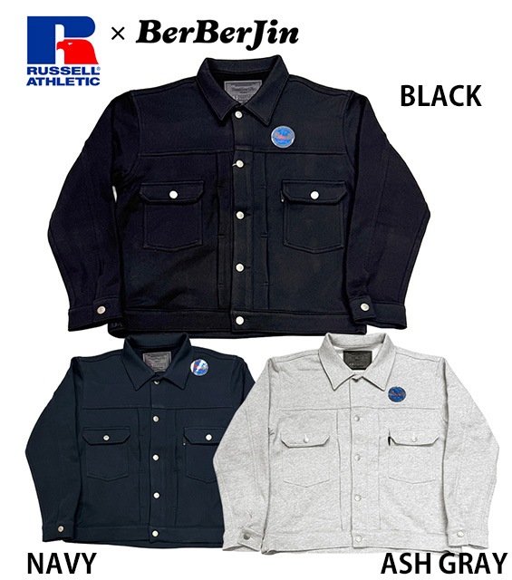 RUSSELL �� BerBerJin����å���ߥ٥�٥른�� Pro Cotton LOOPBACK TERRY SWEAT TRUCKER JACKET���롼�ץХå��ƥ꡼�������åȥȥ�å������㥱�åȡ�3����BLACK/NAVY/ASH GRAY�˥����