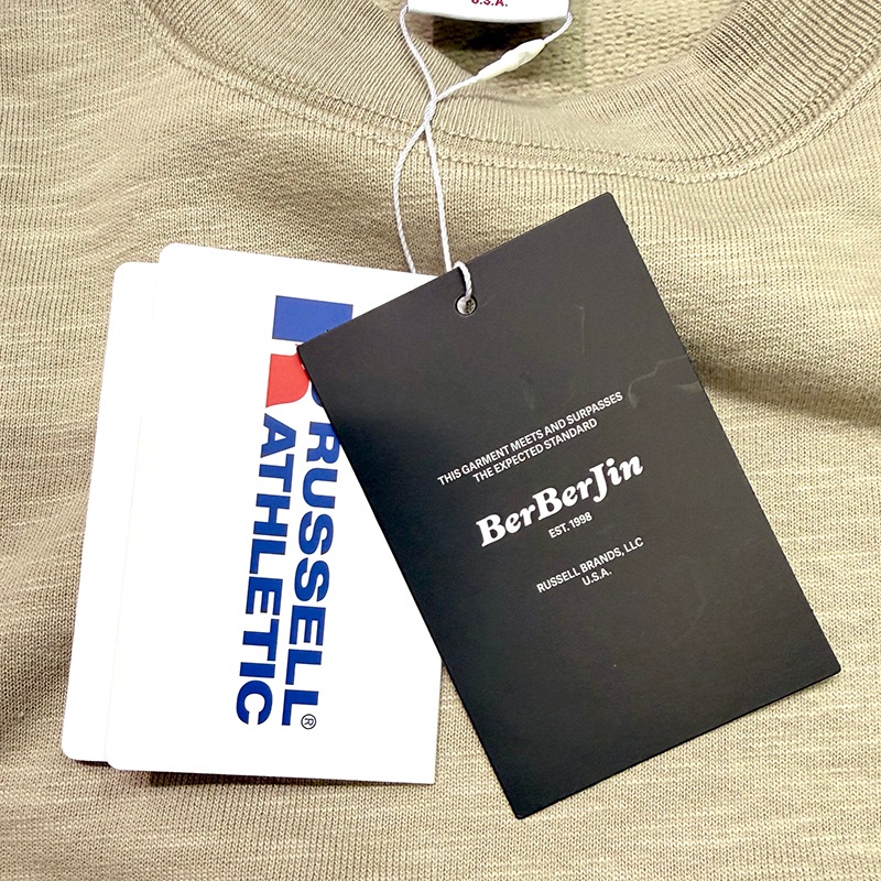 RUSSELL �� BerBerJin ��å���ߥ٥�٥른��Pro Cotton Slub Loopback Terry Brushed Elbow Patch Sweat �ץ����åȥ� ����� �롼�ץХå� �ƥ꡼ �֥�å���� ����ܡ��ѥå� �������åȡ�2��(BEIGE/PINK)�������