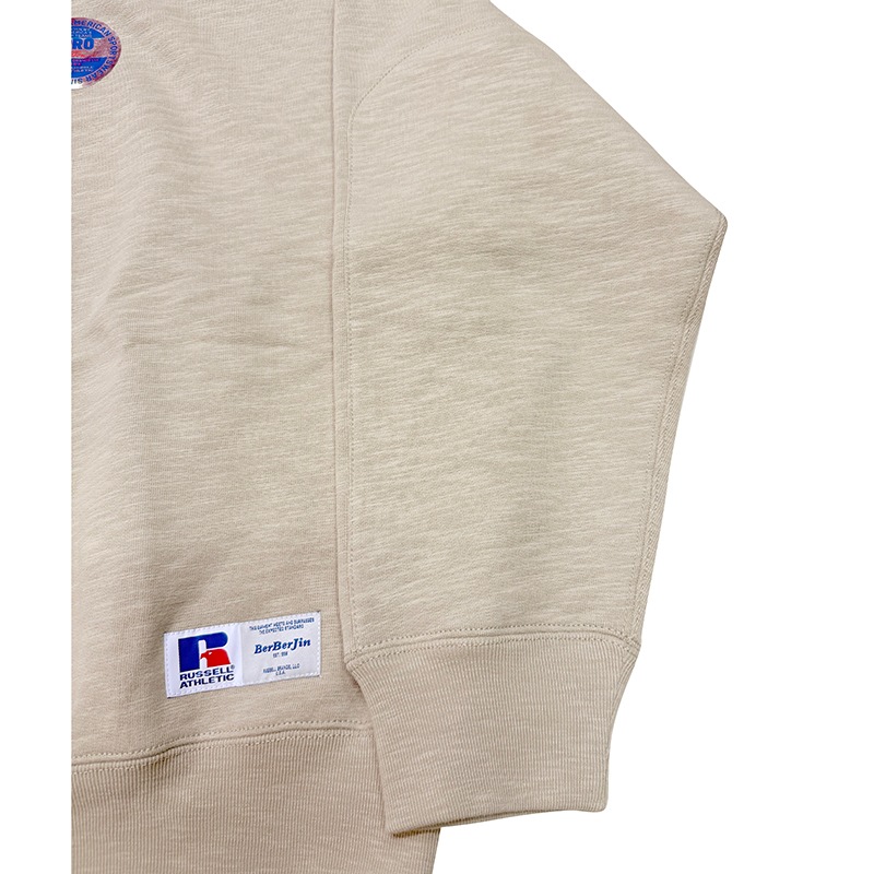RUSSELL �� BerBerJin ��å���ߥ٥�٥른��Pro Cotton Slub Loopback Terry Brushed Elbow Patch Sweat �ץ����åȥ� ����� �롼�ץХå� �ƥ꡼ �֥�å���� ����ܡ��ѥå� �������åȡ�2��(BEIGE/PINK)�������