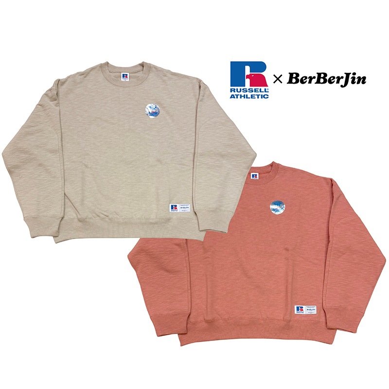 RUSSELL �� BerBerJin ��å���ߥ٥�٥른��Pro Cotton Slub Loopback Terry Brushed Elbow Patch Sweat �ץ����åȥ� ����� �롼�ץХå� �ƥ꡼ �֥�å���� ����ܡ��ѥå� �������åȡ�2��(BEIGE/PINK)�������