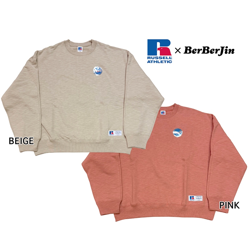 RUSSELL �� BerBerJin ��å���ߥ٥�٥른��Pro Cotton Slub Loopback Terry Brushed Elbow Patch Sweat �ץ����åȥ� ����� �롼�ץХå� �ƥ꡼ �֥�å���� ����ܡ��ѥå� �������åȡ�2��(BEIGE/PINK)�������
