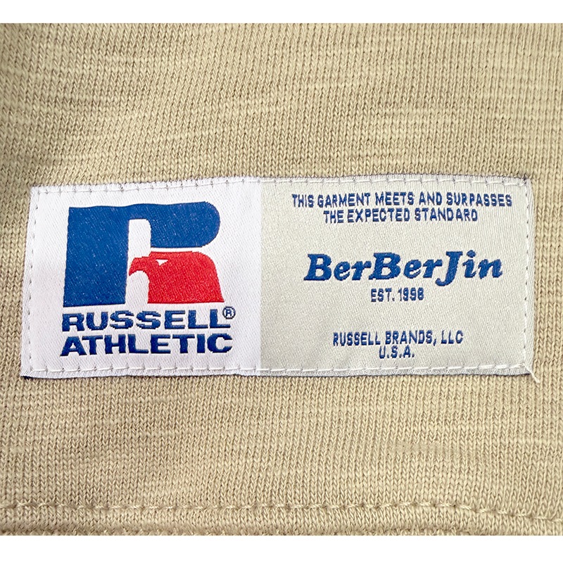 RUSSELL �� BerBerJin ��å���ߥ٥�٥른��Pro Cotton Slub Loopback Terry Brushed Elbow Patch Sweat �ץ����åȥ� ����� �롼�ץХå� �ƥ꡼ �֥�å���� ����ܡ��ѥå� �������åȡ�2��(BEIGE/PINK)�������