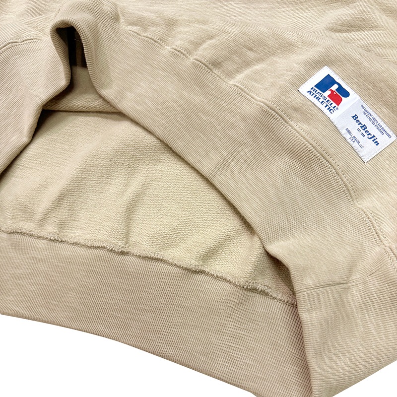 RUSSELL �� BerBerJin ��å���ߥ٥�٥른��Pro Cotton Slub Loopback Terry Brushed Elbow Patch Sweat �ץ����åȥ� ����� �롼�ץХå� �ƥ꡼ �֥�å���� ����ܡ��ѥå� �������åȡ�2��(BEIGE/PINK)�������