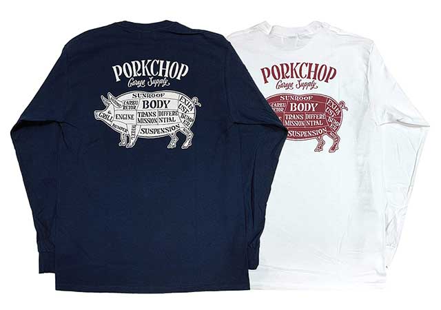 PORKCHOP GARAGE SUPPLY �ݡ�������å� ���졼�����ץ饤��PORK BACK L/S TEE���ݡ����Хå� ���󥰥��꡼�֡�Ĺµ��T����� 2����NAVY/WHITE��