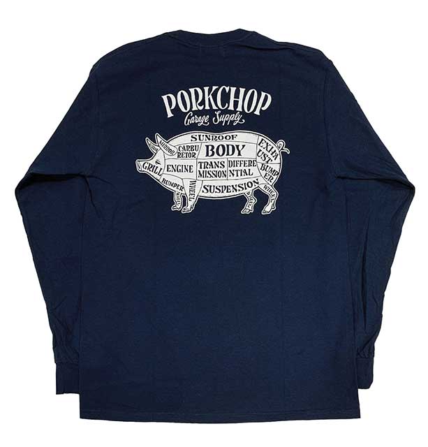 PORKCHOP GARAGE SUPPLY �ݡ�������å� ���졼�����ץ饤��PORK BACK L/S TEE���ݡ����Хå� ���󥰥��꡼�֡�Ĺµ��T����� 2����NAVY/WHITE��