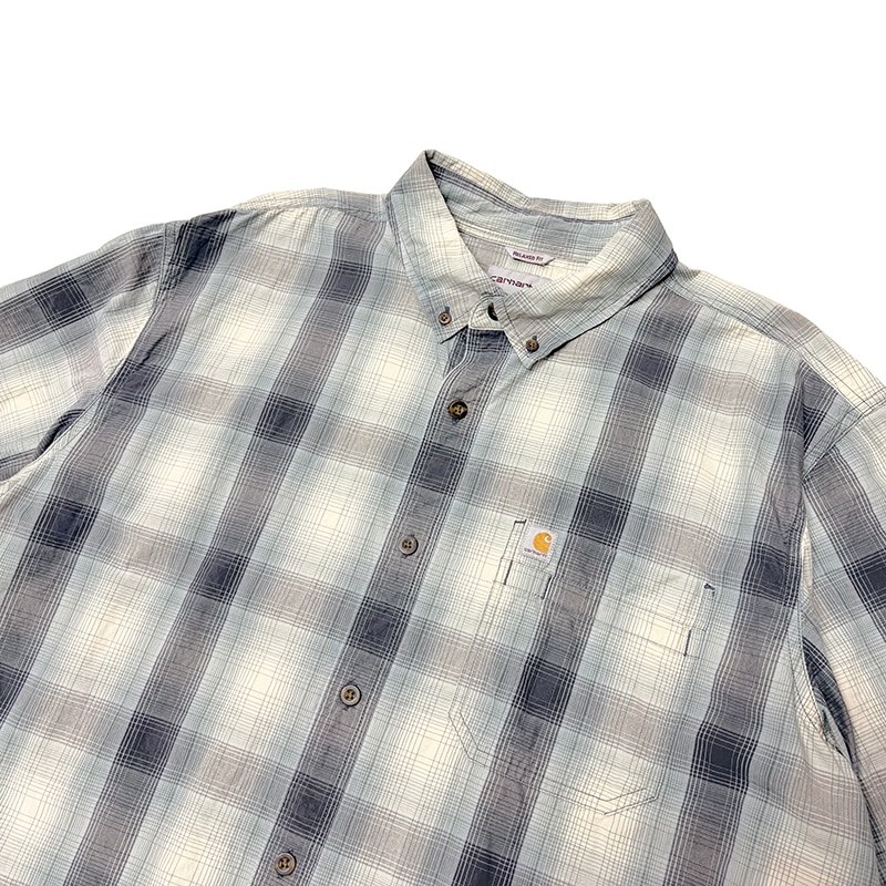 Carhartt �����ϡ��ȡ�S/S BD WORK SHIRTS ���硼�ȥ��꡼�� �ܥ�������� �������ġ������å�����col.LIGHT BLUE��size:2XL��RELAXED FIT ���å����ե��åȡ�COTTON100%����USED �桼���ɡۡ���šۡ�Ź�޻����Բġ�