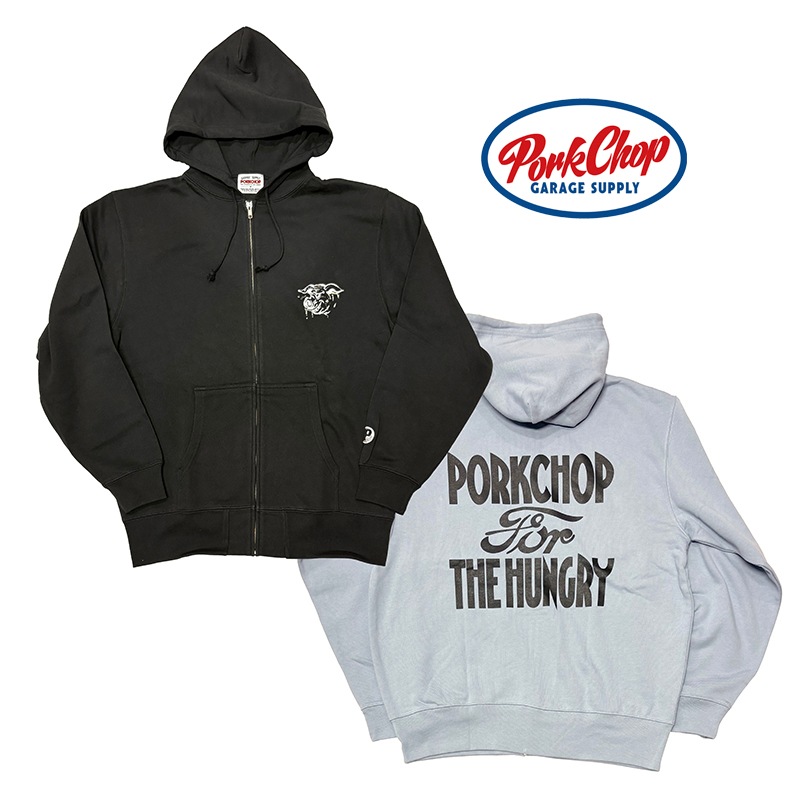 PORKCHOP GARAGE SUPPLY �ݡ�������å� ���졼�����ץ饤��HUNGRY ZIP UP HOODIE���ϥ󥰥꡼ ���åץ��å� �ա��ǥ���2��(BLACK/STONE BLUE)��2026FW