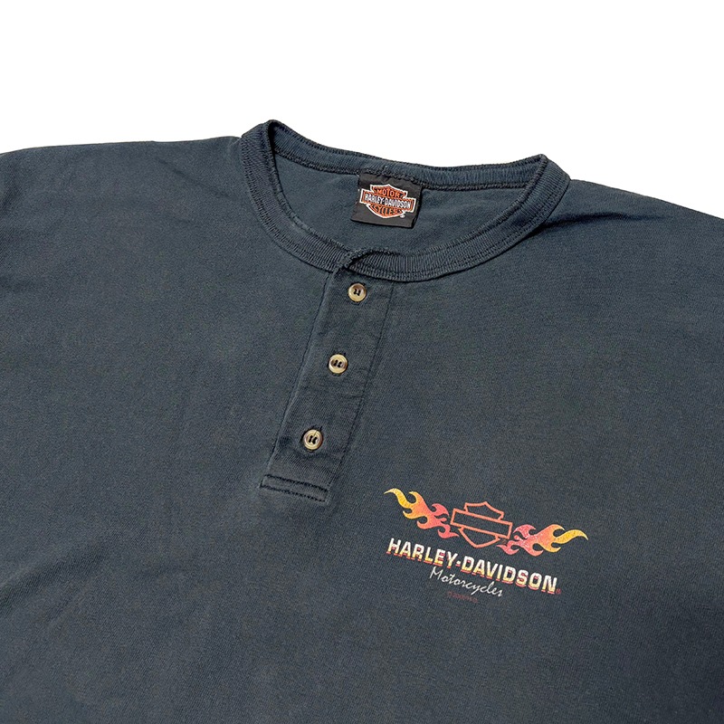 ��00��Harley-Davidson �ϡ��졼���ӥåɥ��� S/S HENLEY NECK T-SHIRTS ���硼�ȥ��꡼�� �إ�꡼�ͥå� T����ġ�col:BLACK��size:ɽ���ʤ�(2XL����)����USED �桼���ɡۡ���šۡ�Ź�޻����Բġ�
