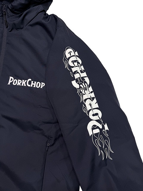 PORKCHOP GARAGE SUPPLY �ݡ�������å� ���졼�� ���ץ饤��BURNING LOGO HOODED JKT���С��˥� ���� �ա��ǥå� ���㥱�åȡ�NAVY �ͥ��ӡ�