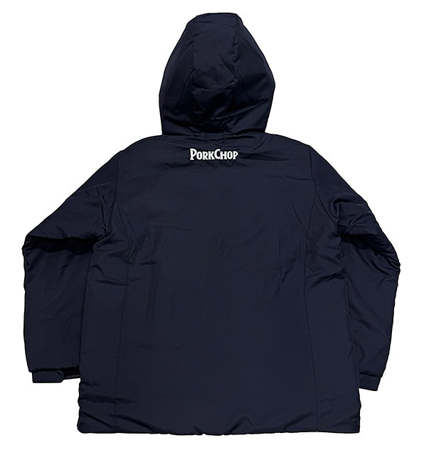 PORKCHOP GARAGE SUPPLY �ݡ�������å� ���졼�� ���ץ饤��BURNING LOGO HOODED JKT���С��˥� ���� �ա��ǥå� ���㥱�åȡ�NAVY �ͥ��ӡ�