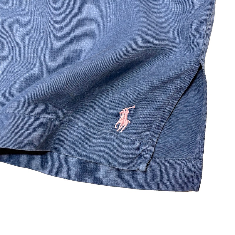 90s��Polo by Ralph Lauren �ݥ� ���ե������LINEN SILK OPEN COLLAR SHIRT ���󥰥��꡼�� ��ͥ� ���륯 ����� ��col.BLUE��size:XXL ��VINTAGE �ӥ�ơ����ۡ���šۡ�Ź�޻����Բġ�